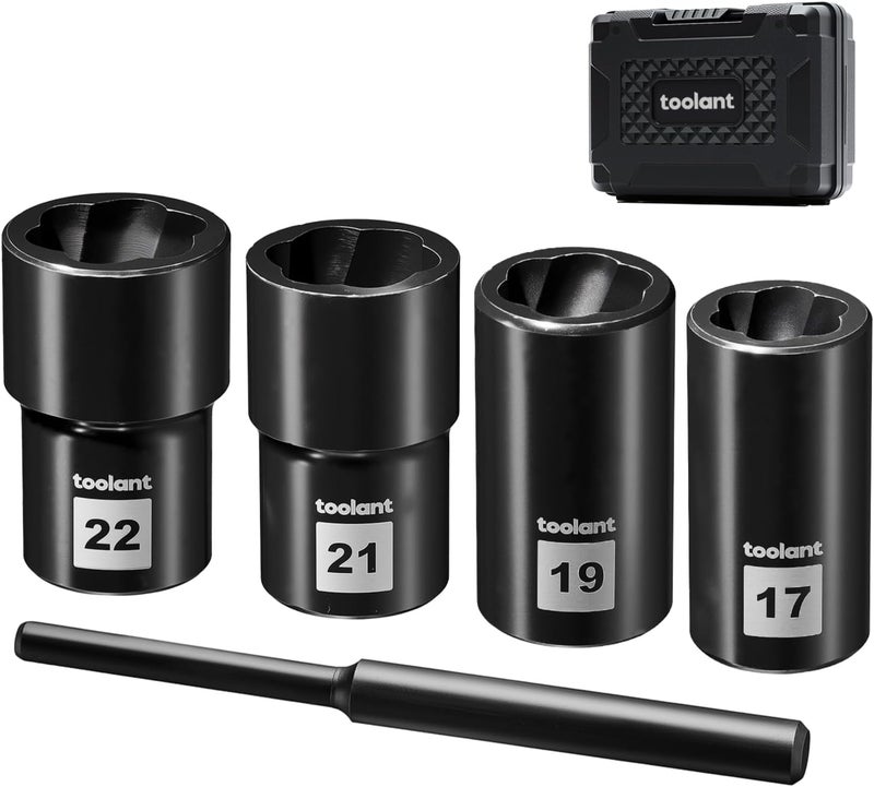 toolant 5pcs Lug Nut Remover, Bolt & Nut Remover Socket Tool Kit, Stripped Bolt Extractor for Damaged Screws and Bolts - Image 1